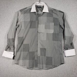 Avanti Uomo Men's 17.5 34/35 Slim Fit French Cuff Dress Shirt Black White Stripe